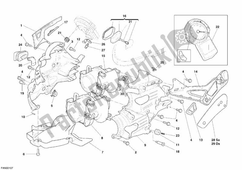 All parts for the Headlight of the Ducati Superbike 749 R USA 2006